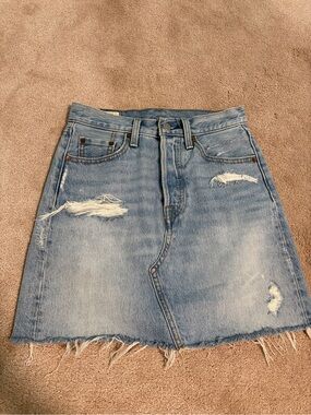 Levi's Light Blue Distressed Denim Mini Skirt